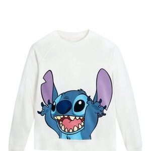 Disney White Cream and Blue Stitch embroidered Sweatshirt spirit jersey